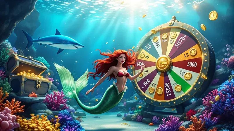 Target ikan berwarna dan efek tembakan dalam permainan arcade